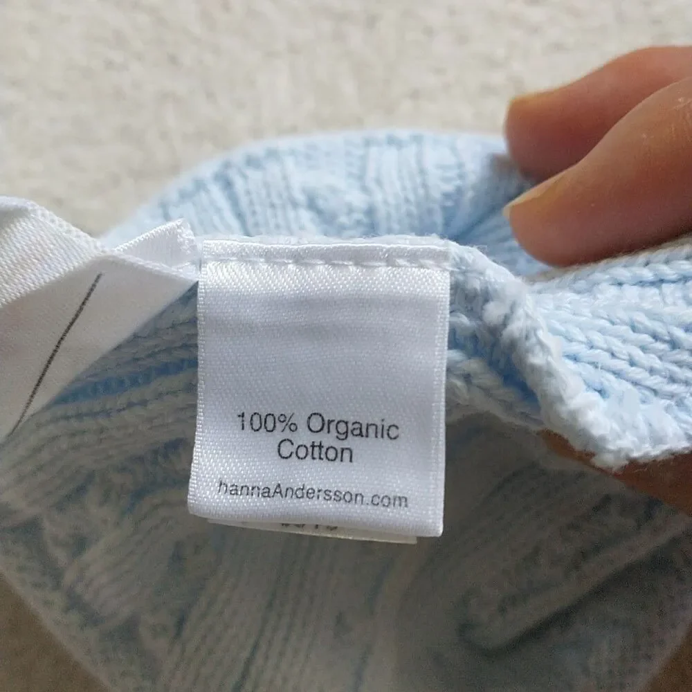 Hanna Andersson Beanie Hat Baby Newborn XXS Blue Cable Knit Organic Cotton